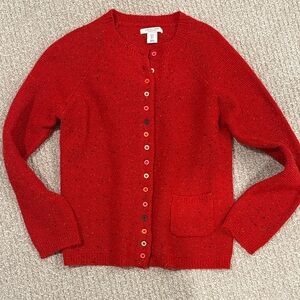 Vibrant Red Cardigan with Multicolor Buttons